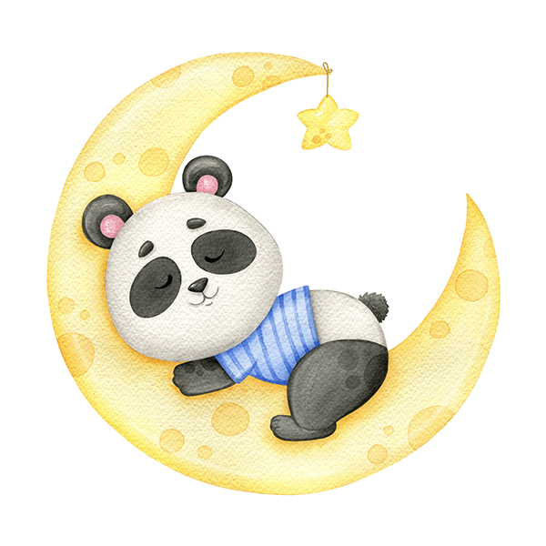 Kinderzimmer Wandtattoo: Pandabär schläft auf dem Mond