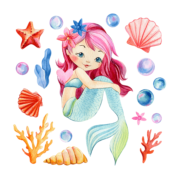 Kinderzimmer Wandtattoo: Rothaarige Meerjungfrau