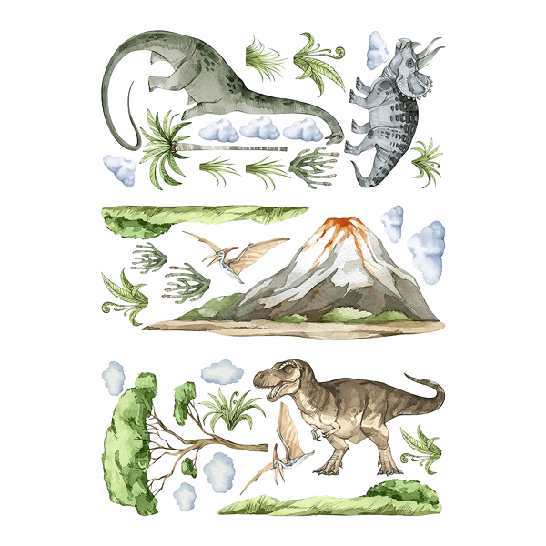 Kinderzimmer Wandtattoo: Dinosaurier auf Jurassic-Abenteuer mit Wolken und