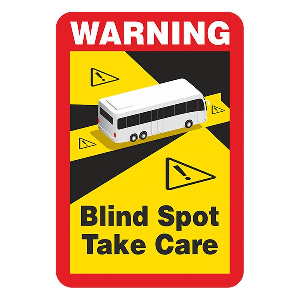 Aufkleber: Warning, Blind Spot Take Care Bus