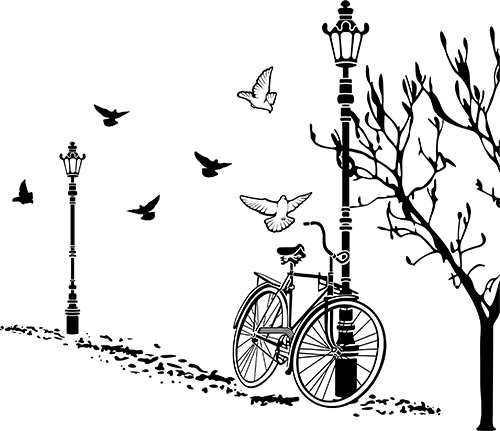 Aufkleber: Fahrrad und Laternenpfahl im Herbst für Mac