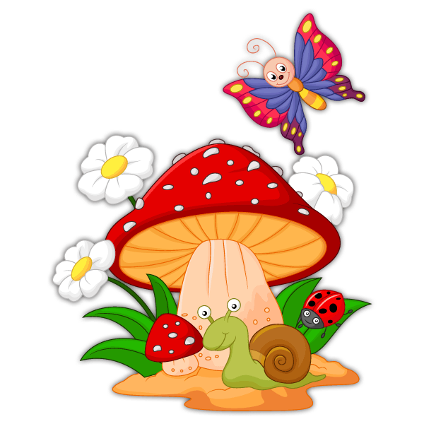 Kinderzimmer Wandtattoo: Pilz, Gänseblümchen, Schnecke und Schmetterling