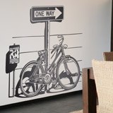 Wandtattoos: Weinlese-Fahrrad auf Verkehrszeichen One Way 2