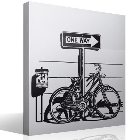 Wandtattoos: Weinlese-Fahrrad auf Verkehrszeichen One Way