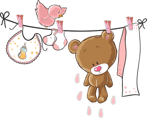 Kinderzimmer Wandtattoo: Bär auf der Wäscheleine rosa