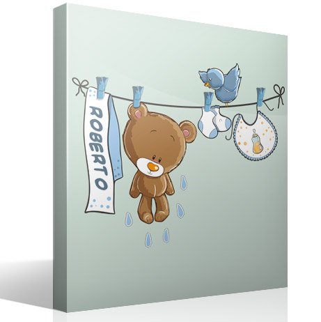 Kinderzimmer Wandtattoo: Teddybär auf eine Clothesline blauen von namen