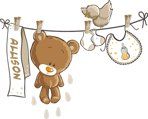 Kinderzimmer Wandtattoo: Teddybär auf eine Clothesline neutral von namen
