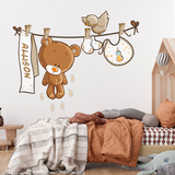Kinderzimmer Wandtattoo: Teddybär auf eine Clothesline neutral von namen 5