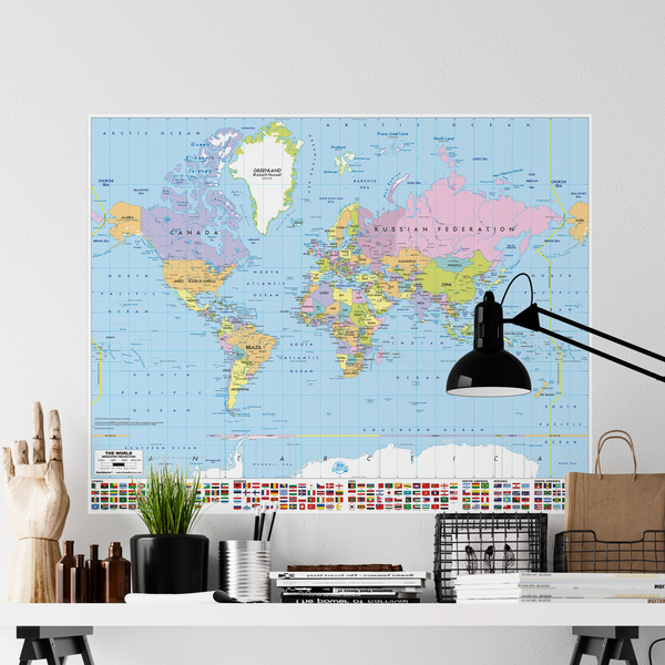 Wandtattoos: Poster Weltkarte mit Fahnen