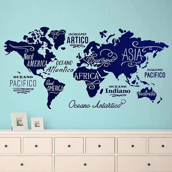 Wandtattoos: Karte Mundi Ozeane und Kontinente auf italienisch