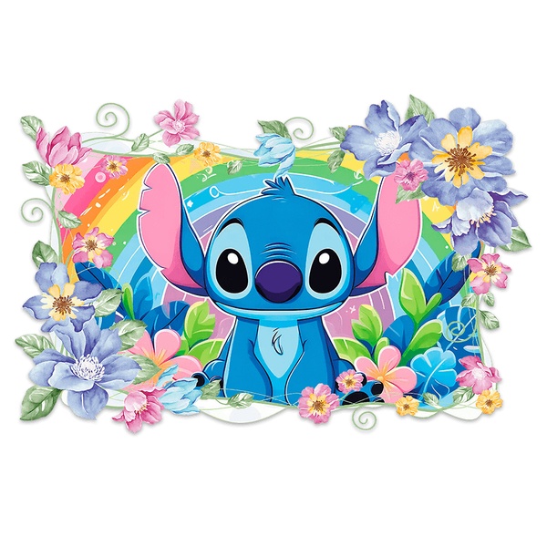 Kinderzimmer Wandtattoo: Stitch Regenbogen & Blumen