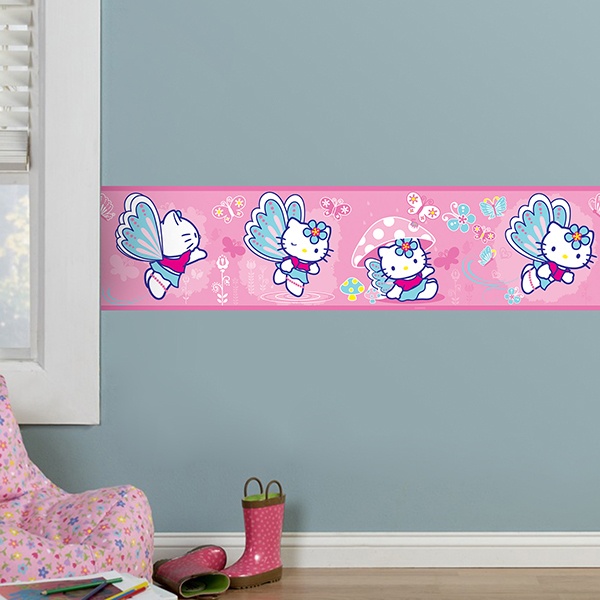 Kinderzimmer Wandtattoo: Bordüre Hello Kitty Schmetterling