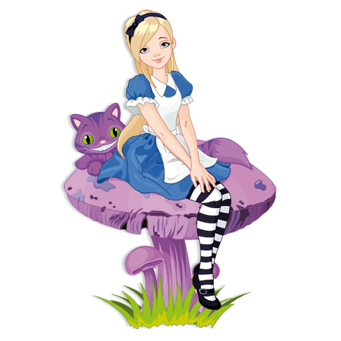 Kinderzimmer Wandtattoo: Mädchen und Katze auf einem Pilz