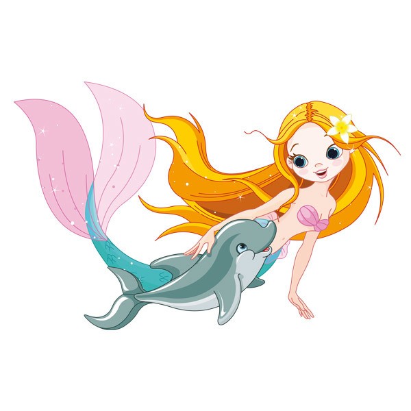 Kinderzimmer Wandtattoo: Meerjungfrau und Delphin-Schwimmen