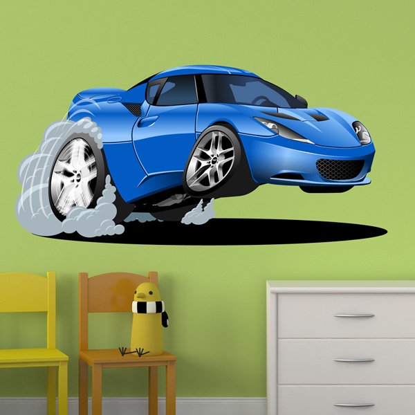 Kinderzimmer Wandtattoo: Blaues Auto beschleunigt