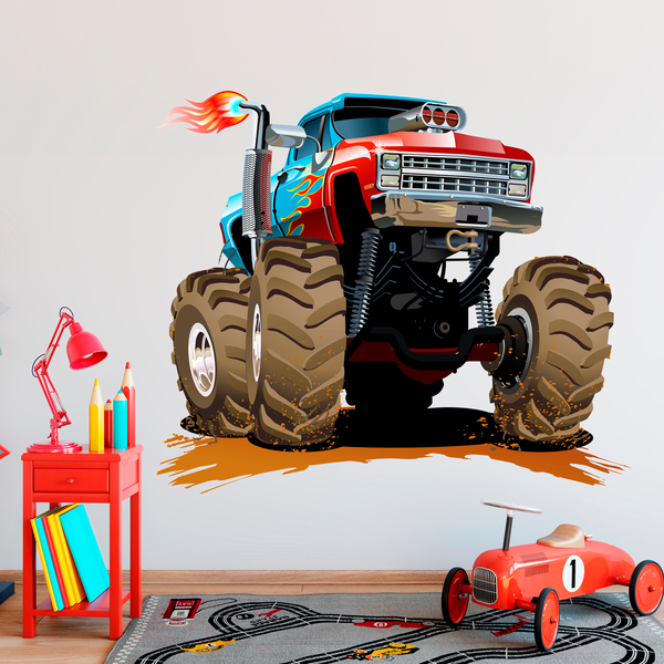 Kinderzimmer Wandtattoo: Monster Truck blau und rot