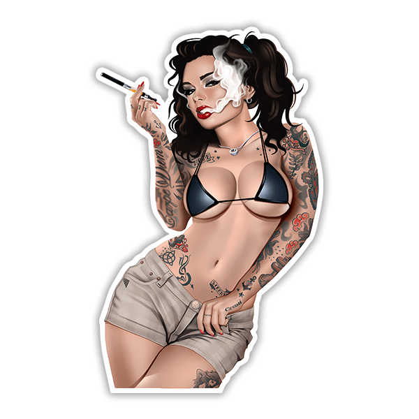 Aufkleber: Pin Up Mädchen rauchend