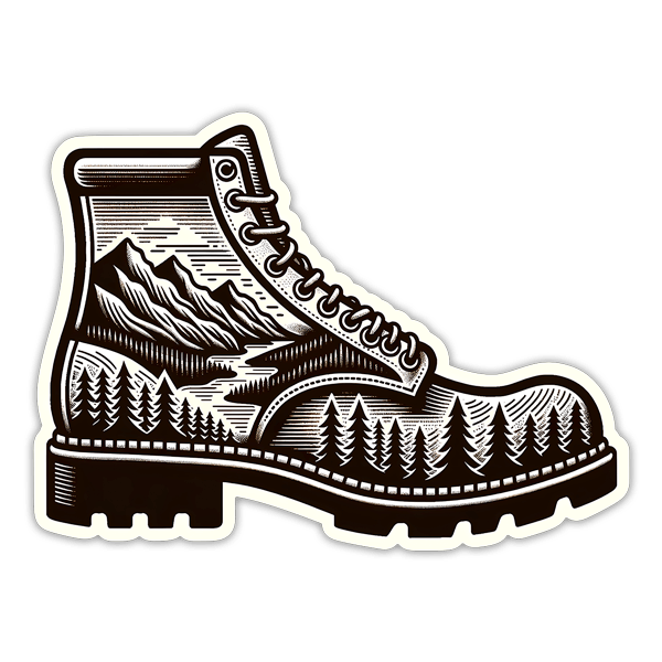 Aufkleber: Schwarz-weiße landschaftliche Bergstiefel