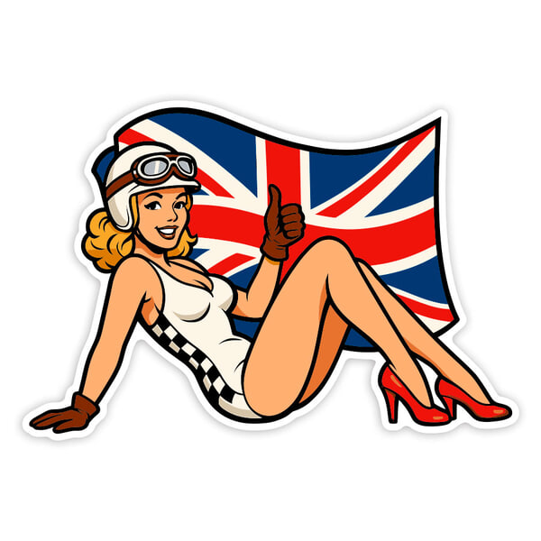 Aufkleber: Britische Pin-Up Fahrerin