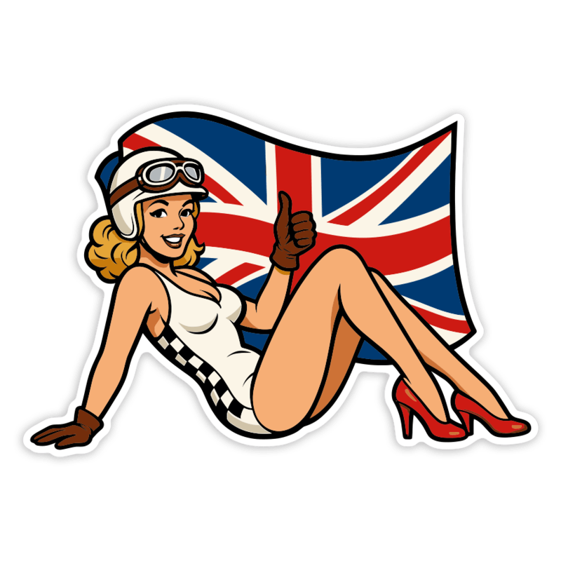 Aufkleber: Britische Pin-Up Fahrerin
