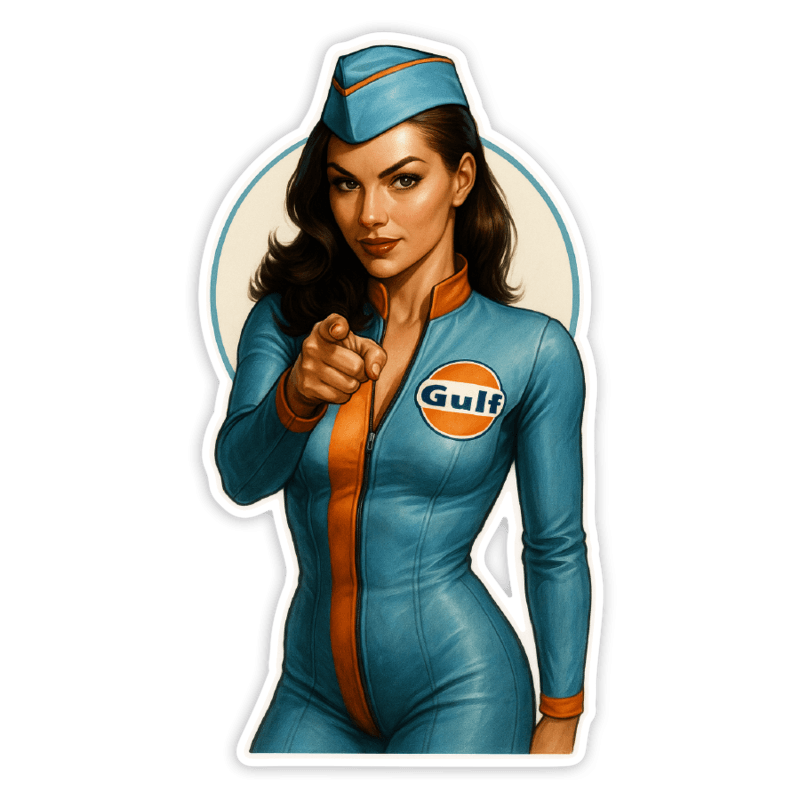 Aufkleber: Gulf Racing Mädchen Retro