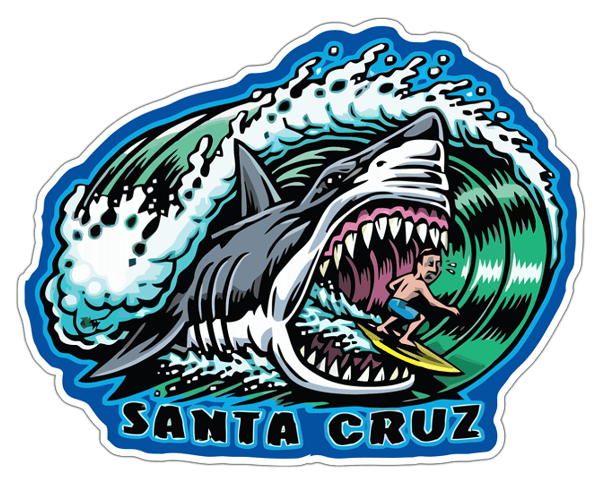 Aufkleber: Santa Cruz Surfer und Haie