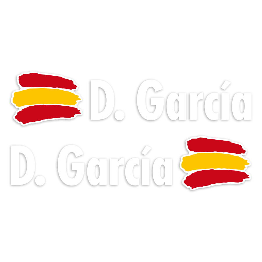 Aufkleber: 2X Flaggen Spanien + Name in weiß