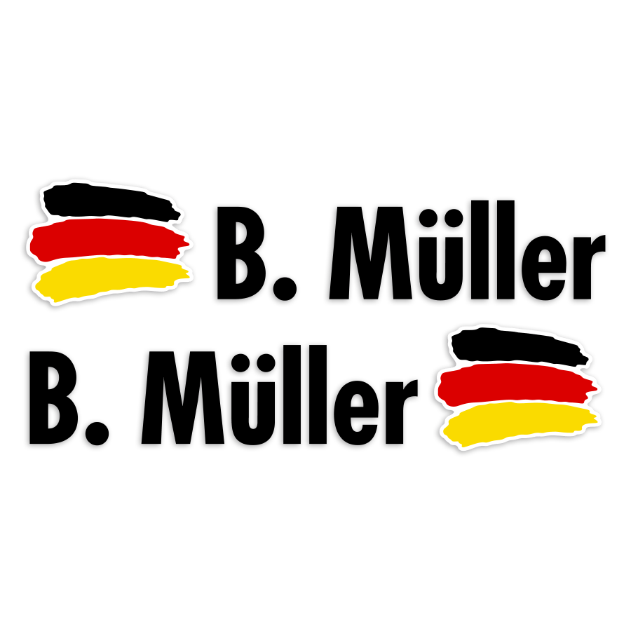 Aufkleber: 2X Flaggen Deutschland + Name in schwarz