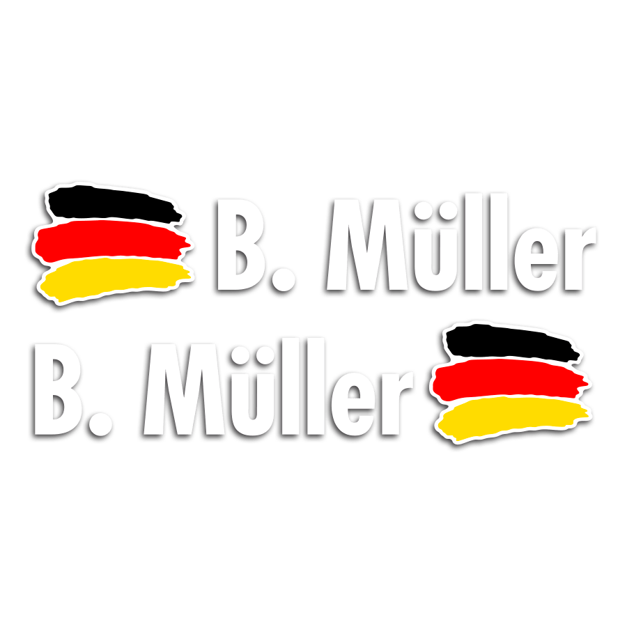Aufkleber: 2X Flaggen Deutschland + Name in weiß