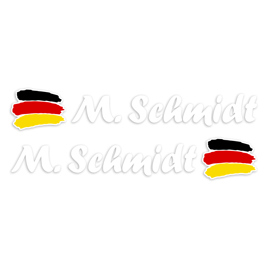 Aufkleber: 2X Flaggen Deutschland + weiß kalligraphischer Nam