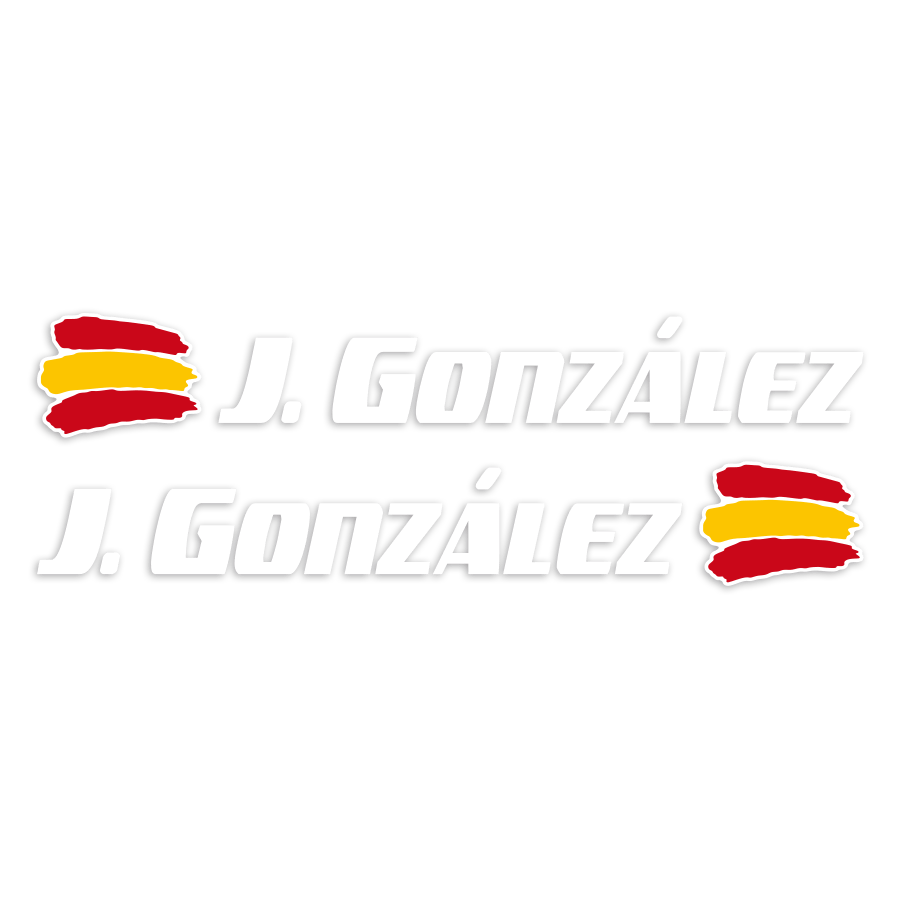 Aufkleber: 2X Flaggen Spanien + Name Sport weiß