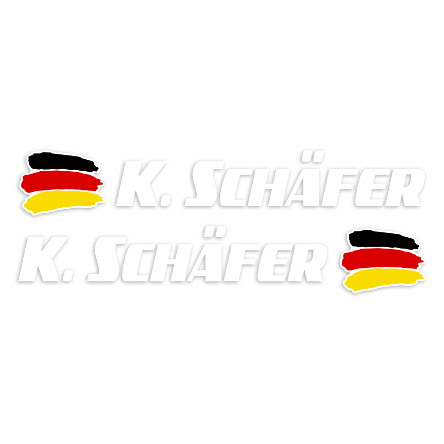 Aufkleber: 2X Flaggen Deutschland + weiß Sportname