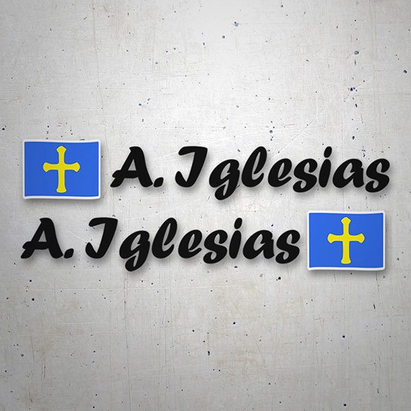 Aufkleber: 2X Flaggen Asturien + Name kalligraphischer schwar