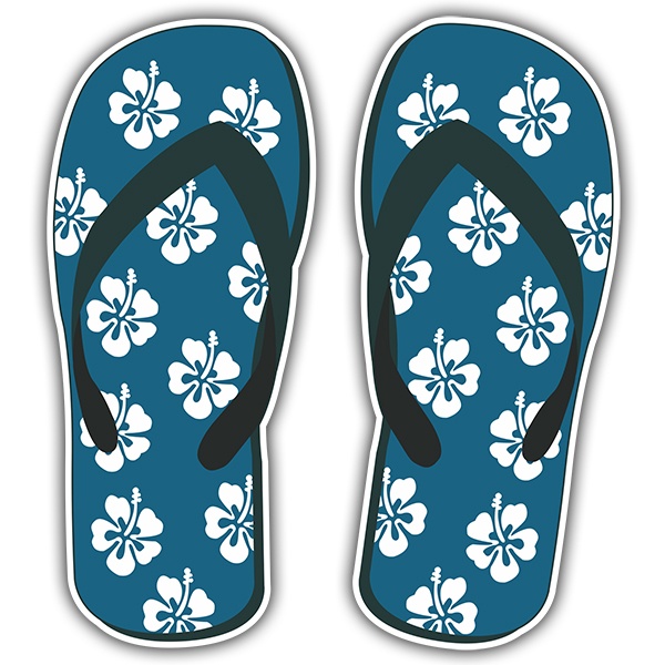Aufkleber: Blaue Flip Flops mit Hibiskusblüten