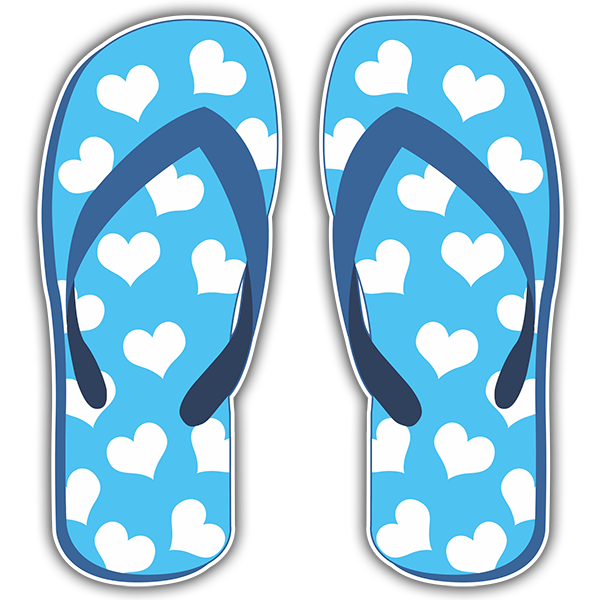 Aufkleber: Blaue Flip Flops mit Herzen