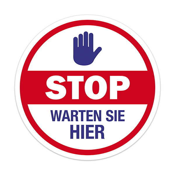 Aufkleber: Covid19 Schutz Bitte warten Sie hier auf deutsch