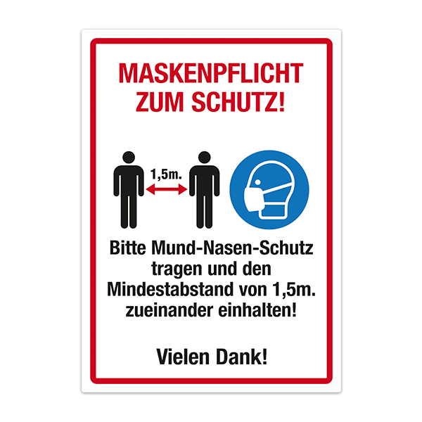 Aufkleber: Covid19 Schutz Maske und Distanz