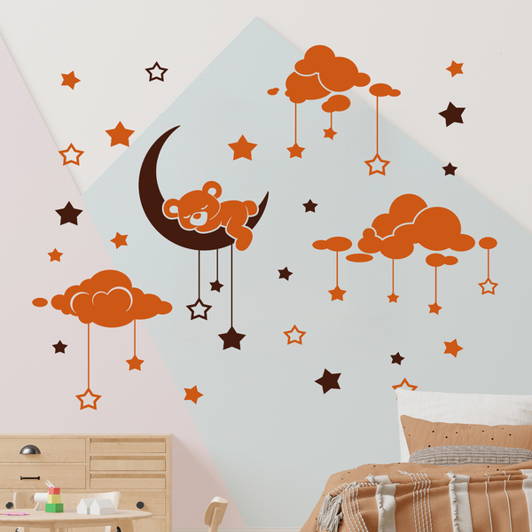 Kinderzimmer Wandtattoo: Schlafender Bär und Sternenhimmel