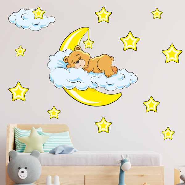 Kinderzimmer Wandtattoo: Bär in den Wolken und Mond gelben