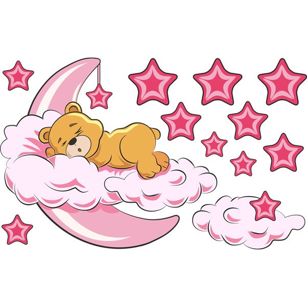 Kinderzimmer Wandtattoo: Bären in den Wolken und Mond rosa