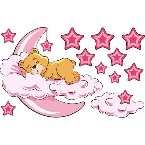 Kinderzimmer Wandtattoo: Bären in den Wolken und Mond rosa