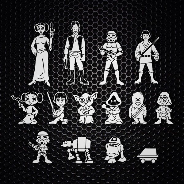Aufkleber: Set 14X Star Wars Charaktere