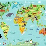 Fototapeten: Weltkarte Kinder Kontinente und Tiere 2