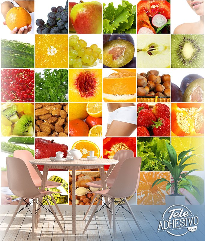 Fototapeten: Collage aus Früchten und Lebensmitteln