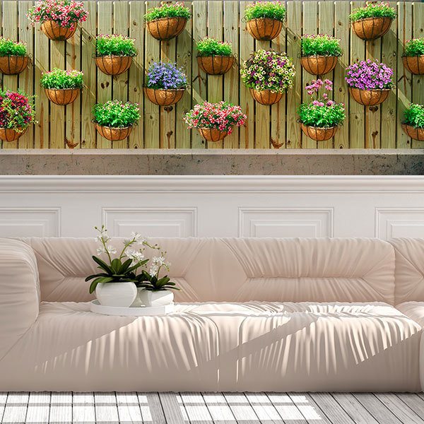 Fototapeten: Wand mit Blumentöpfen 0