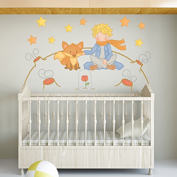 Kinderzimmer Wandtattoo: Der kleine Prinz und der Fuchs auf dem Mond