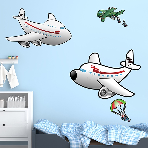 Kinderzimmer Wandtattoo: Flugzeuge und Fallschirmspringer