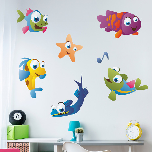 Kinderzimmer Wandtattoo: Aquarium Kit farbige Fische