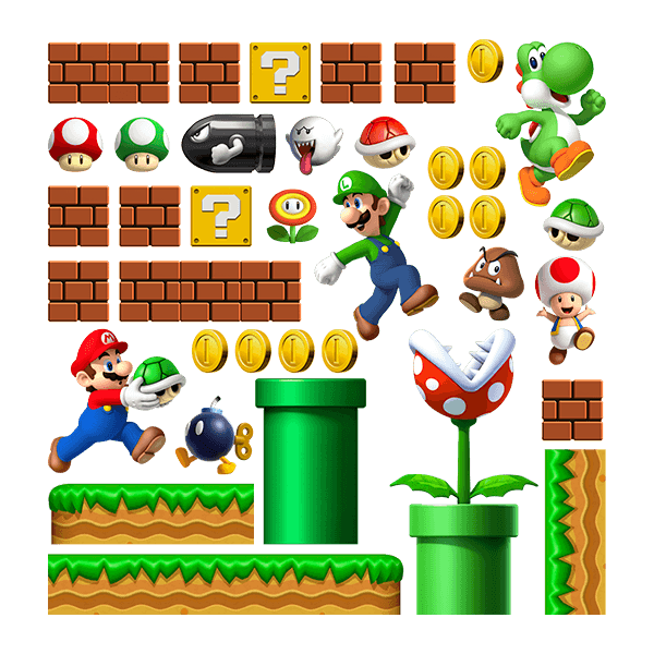 Kinderzimmer Wandtattoo: Set 38X Mario Bros Pilz-Königreich