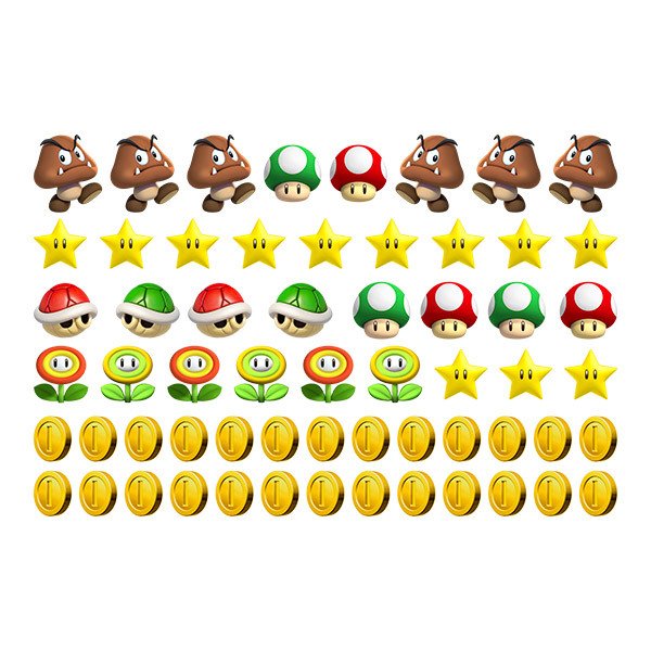 Kinderzimmer Wandtattoo: Set 60X Mario Bros Zeichen und Münzen